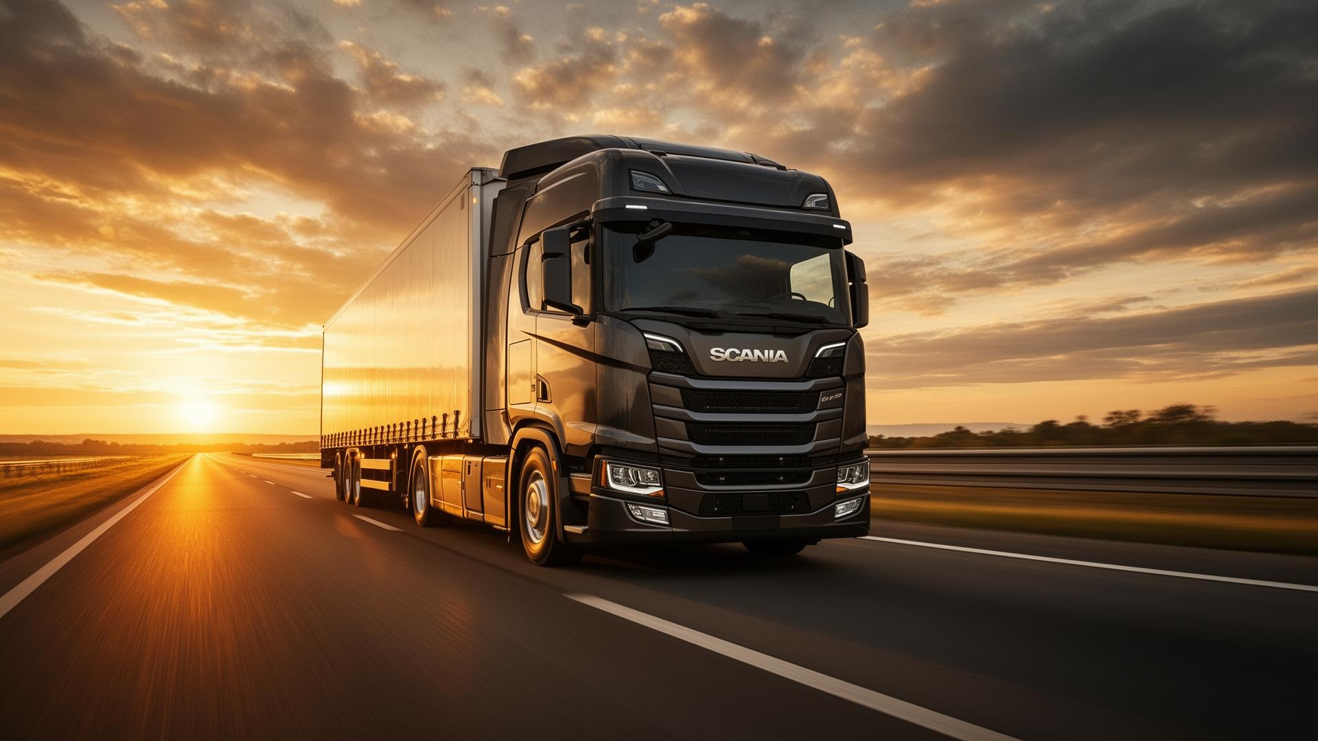 Semi-truck on highway at golden hour